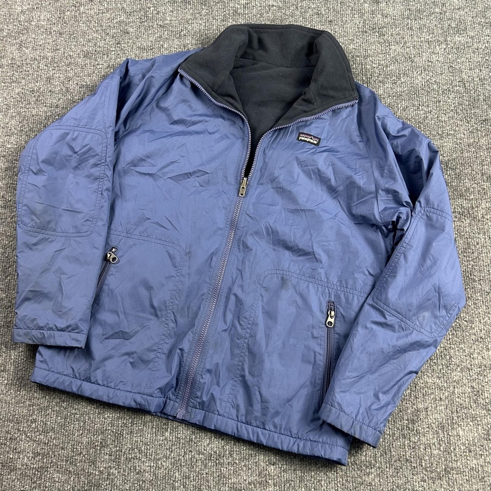 Patagonia Jacket Kids XL Blue Reversible Fleece Lined Zip Windbreaker